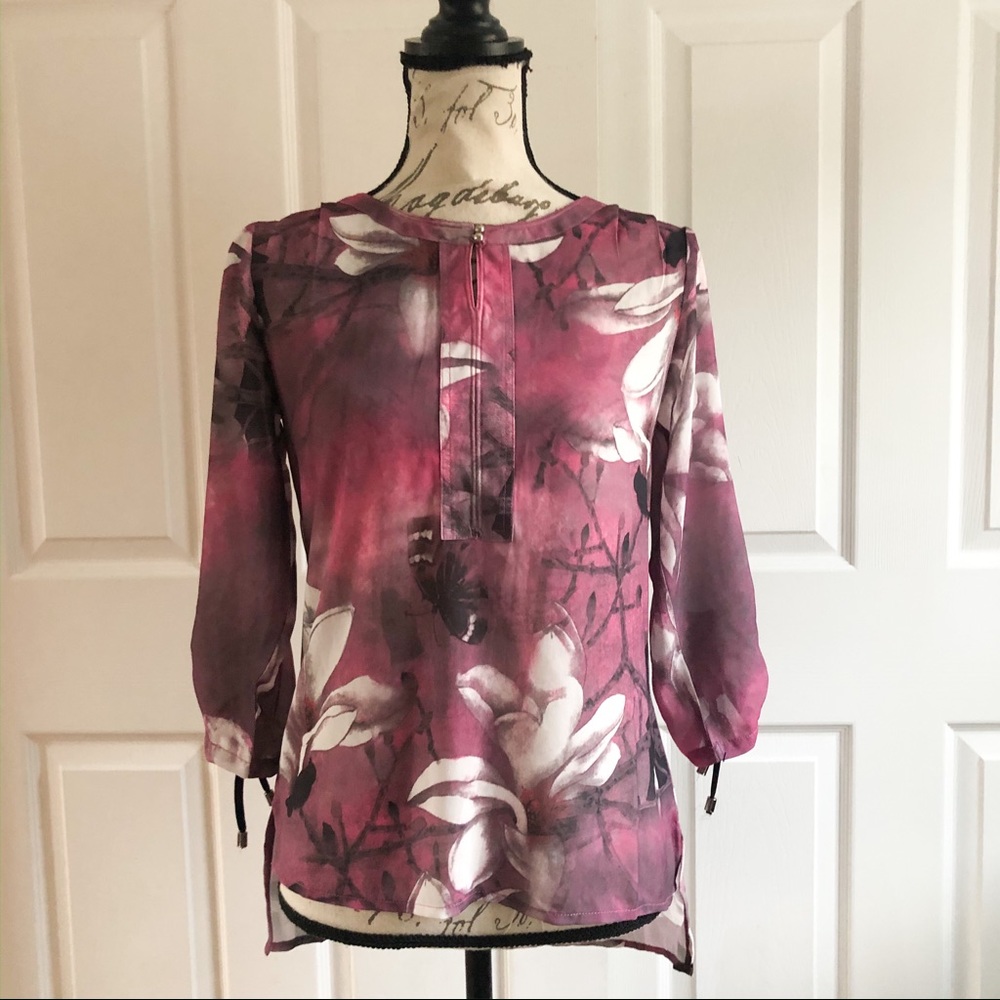 Latin Quarters Floral Watercolor Blouse Top NWT